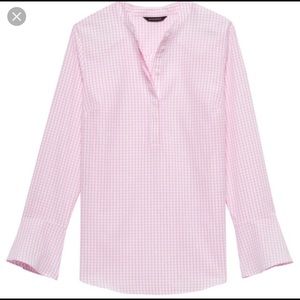 Pink checkered banana republic blouse